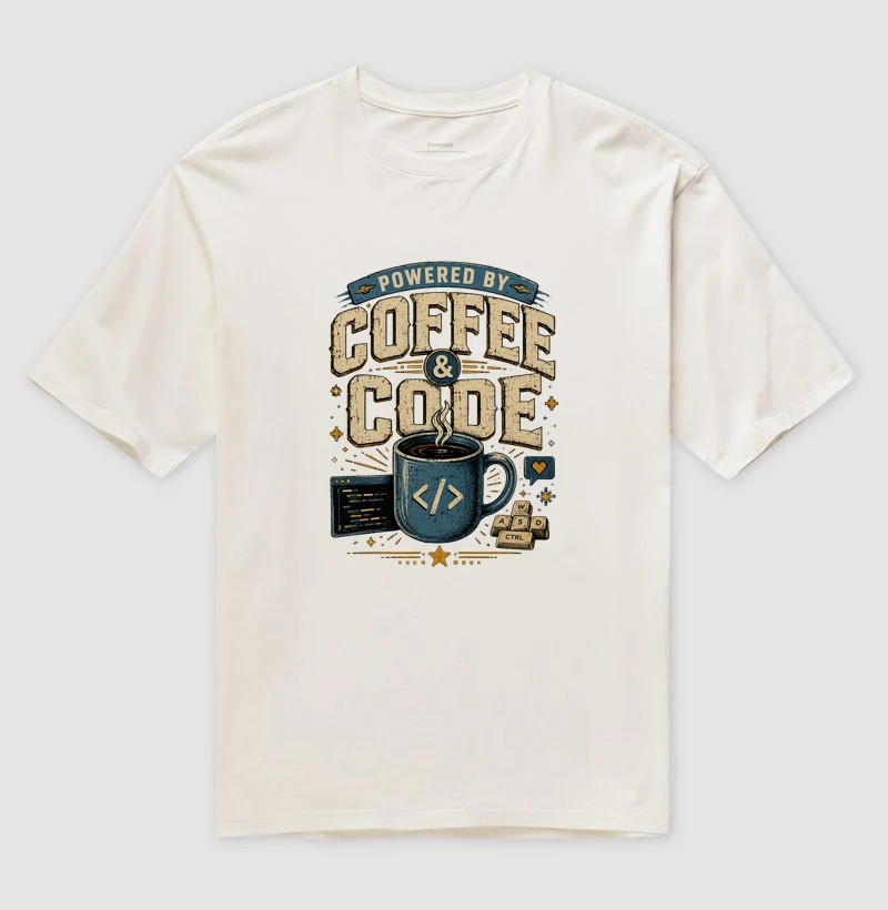 Camiseta Powered By Coffee & Code Oversized - Image 2