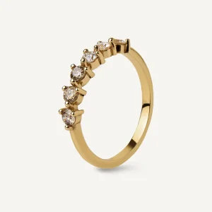 Meia Aliança Eternal em Ouro 18K com Diamantes Brancos e Champagne