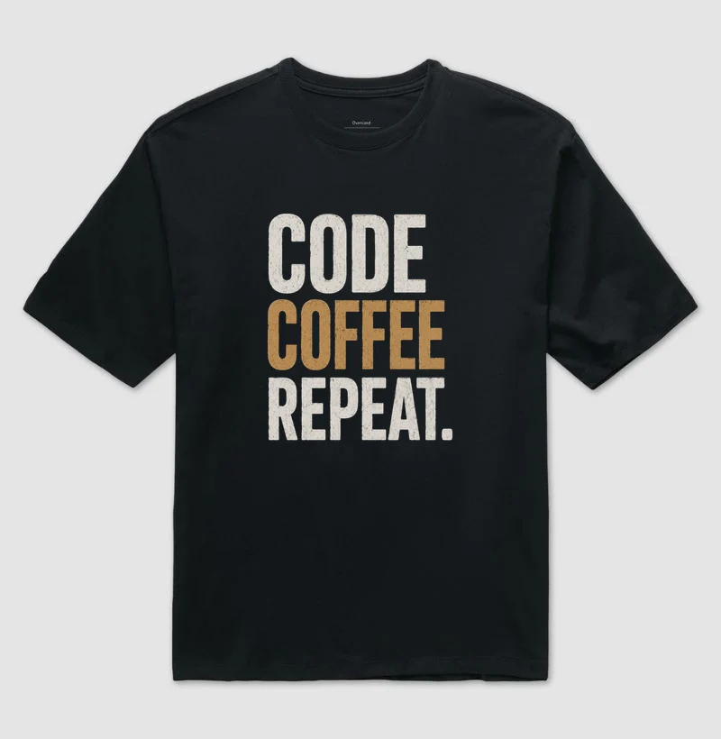 Camiseta Programador Code Coffee Repeat Oversized - Image 3