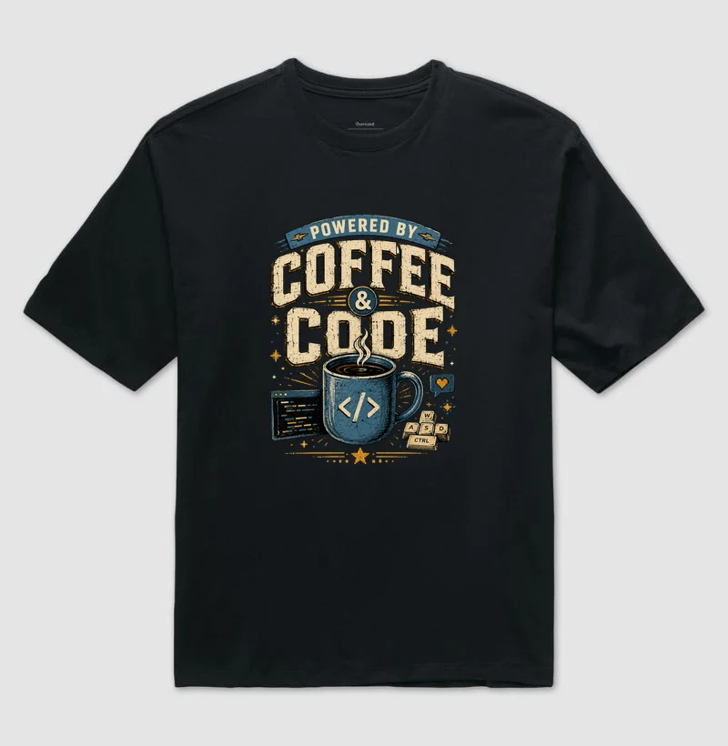 Camiseta Powered By Coffee & Code Oversized - Image 3