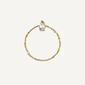Anel Corrente Gota em Ouro Amarelo 18K e Safira Branca
