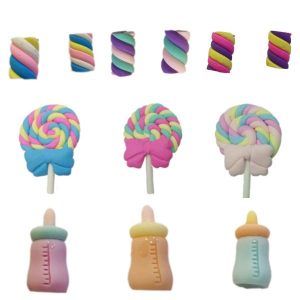 2pçs Aplique Em Biscuit Mamadeira Pirulito Marshmallow