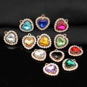 Aplique Pingente Coração Metal com Strass colar transparente colorido
