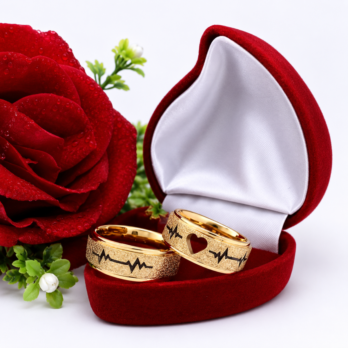 Alianças de Casamento 8mm Banhado a Ouro 18K – Coração Vazado com Batimentos - Image 5