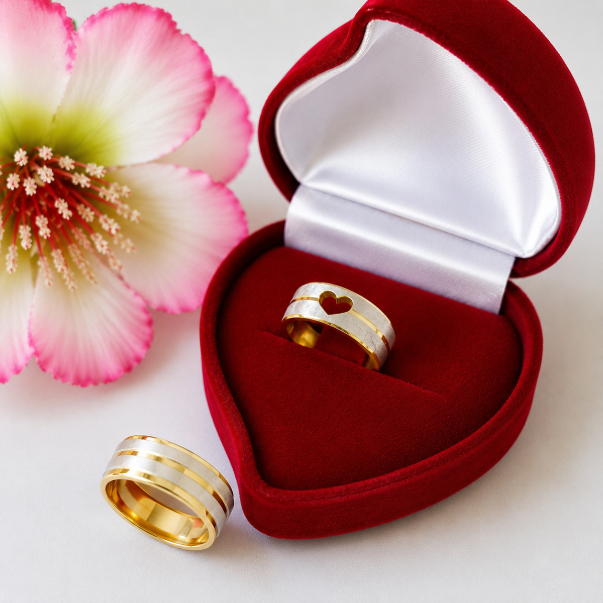 Alianças de Casamento 8mm Banhado a Ouro 18K – Fosco Bicolor com Detalhes em Prata - Image 4