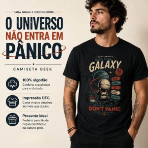 Camiseta Don't Panic O Guia do Mochileiro das Galáxias