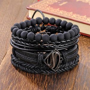 Pulseira de Couro Trançado Homen de Aço