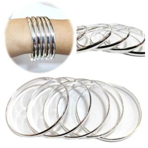 5PÇS Pulseira Argolas Lisa Metal Banhado Para Adulto