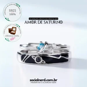 Alianças de Namoro Geek Amor de Saturno Prata 925