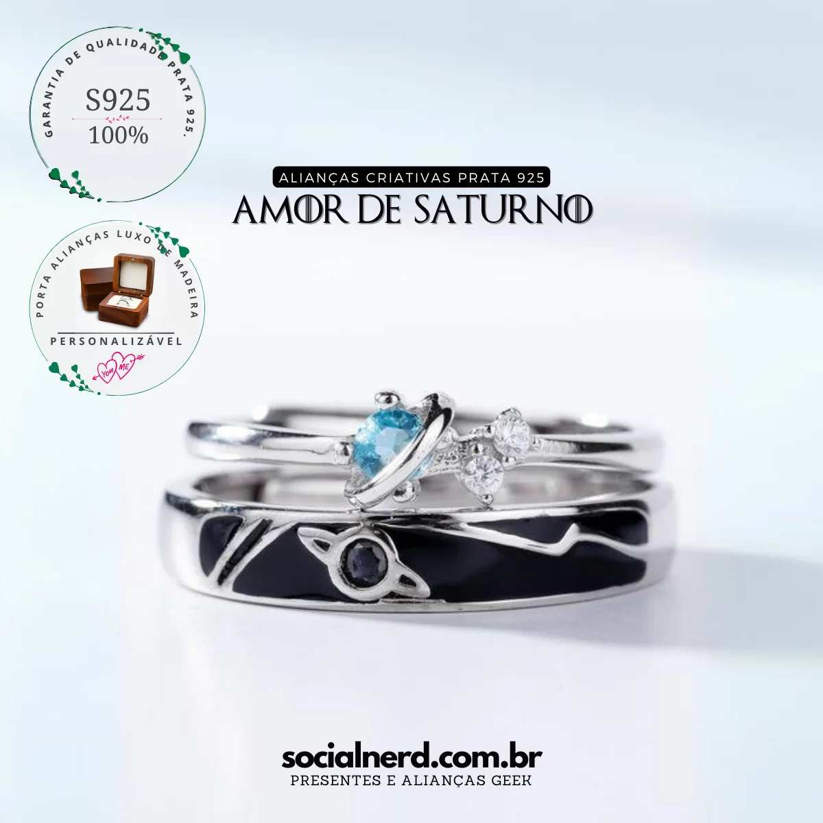 Alianças de Namoro Geek Amor de Saturno Prata 925