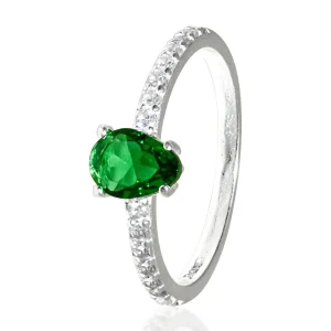 Anel Gota Verde Esmeralda aro meio Cravejado de Prata 925