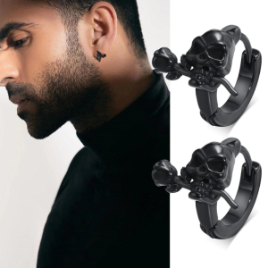 Par de Brincos Masculino Caveira Aço Inoxidável