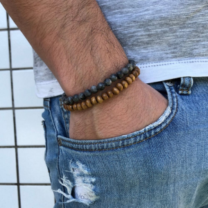 Kit Pulseira Masculina Lava de Vulcão + Wood