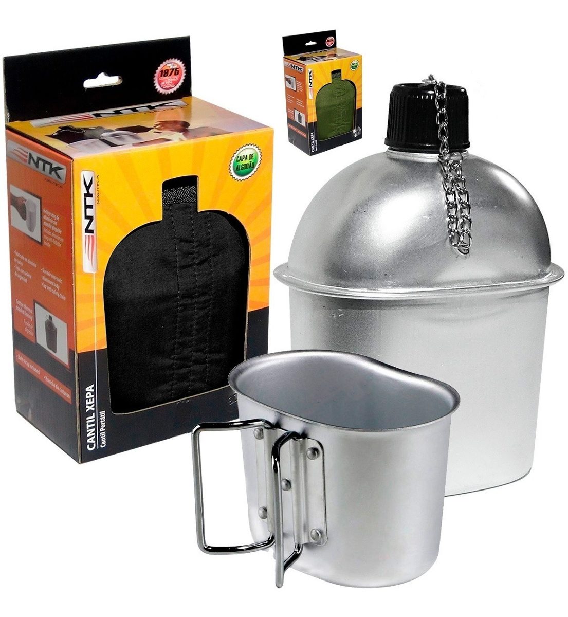 Cantil Xepa de aluminio com caneca NTK 900 ml e passador de cinto