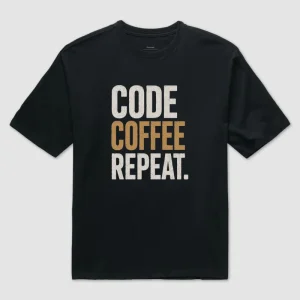 Camiseta Programador Code Coffee Repeat Oversized