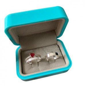 Alianças de Namoro em Prata 950 | Modelo Mariana | Feminina 3mm com 2 Frisos Diamantados | Masculina 4mm Lisa | Semi Anatômica | Anel Solitário Incluso