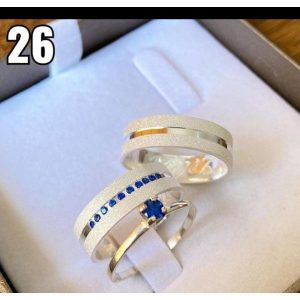 Alianças de Namoro em Prata 950 6mm | Reto Semi Anatômico | Diamantado com Pedras de Zircônia Azuis
