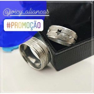 Par De Alianças Prata Em Aço Cirúrgico 8mm Estrela Diamantado