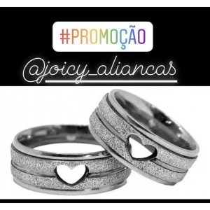 Par De Alianças Prata Em Aço Cirúrgico 8mm Coração Vazado
