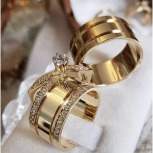 Alianças de Casamento 10mm | Modelo Saionara | Feminina com Duas Fileiras de Pedras de Zircônia
