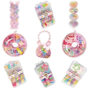 kit Infantil Presilha de Cabelo Elástico Silicone Rabicó Colorido em Caixa