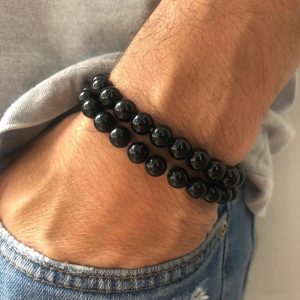 Kit Pulseira Masculina Pedra Ônix 8mm