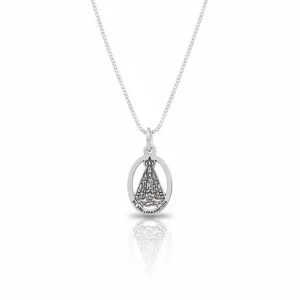 Pingente Medalha Religiosa Oval a Laser Nossa Senhora Aparecida de Prata 925