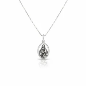 Pingente Medalha Religiosa Oval a Laser Sagrado Coração de Jesus de Prata 925
