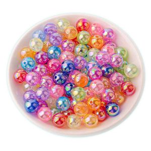 Miçanga Passante Bola 8mm Irisada Transparente Furta cor com furo Várias Core